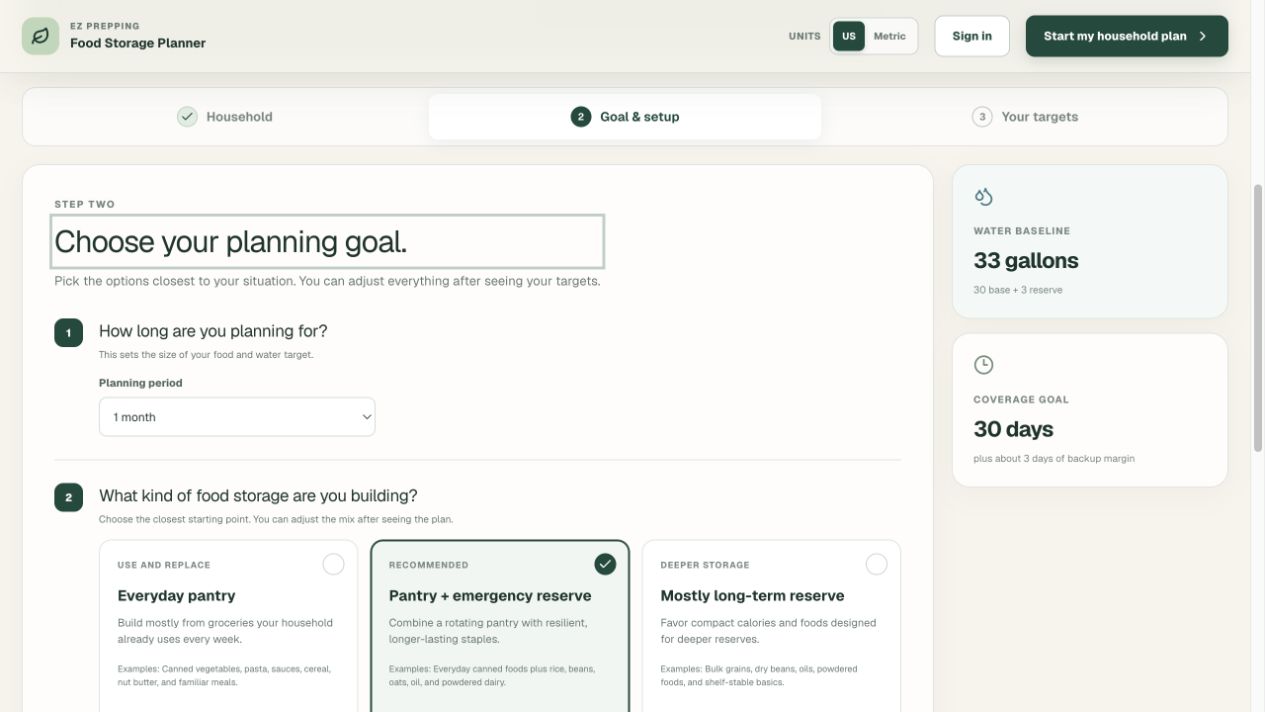 Planning goal and outage setup step
